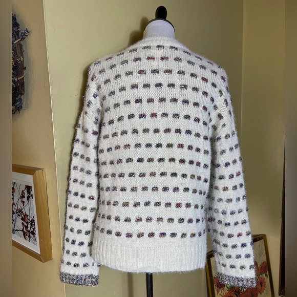 ZARA Size 14/16 Soft Sweater Ecru Rainbow Glitter Metallic Weave Fancy Knit NEW - Picture 4 of 14